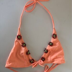 Rare Victoria Secret bikini top in pink/orange with jewels XS